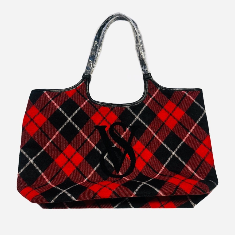 Victoria's Secret Red and Black Plaid Tote Bag NWT!